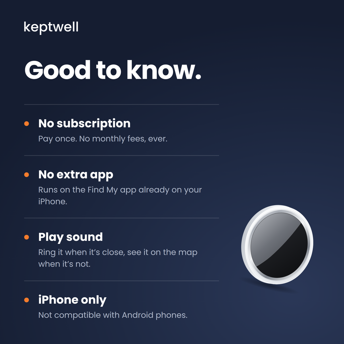 Keptwell Smart Tracker – Works with Apple Find My
